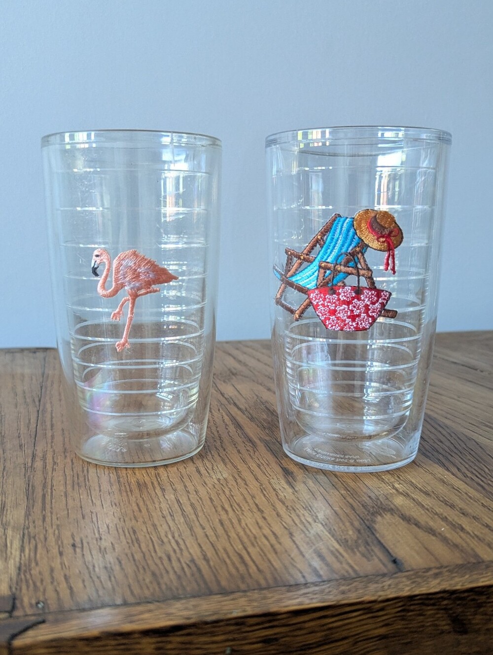 🦩Flamingo Beach Chair Tervis 16 oz Insulated Tumblers Embroidered Set of 2 Cups